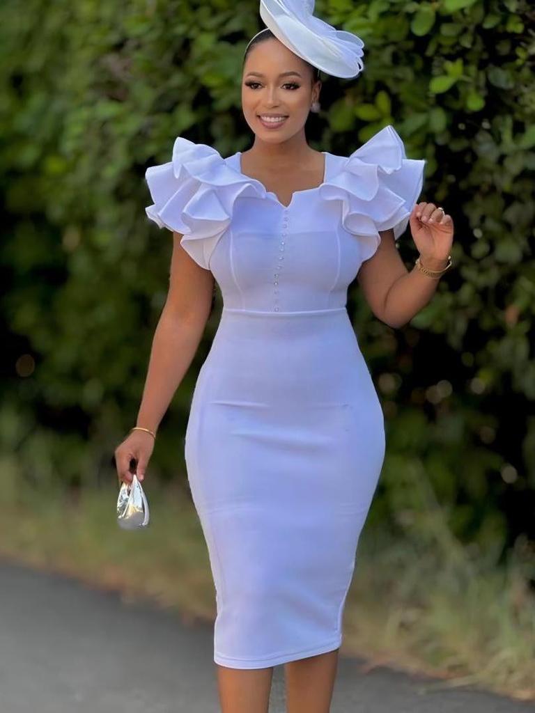 Perlenbesetztes Bodycon-Abendkleid mit Rüschenärmeln - Europäische & Amerikanische Sommermode