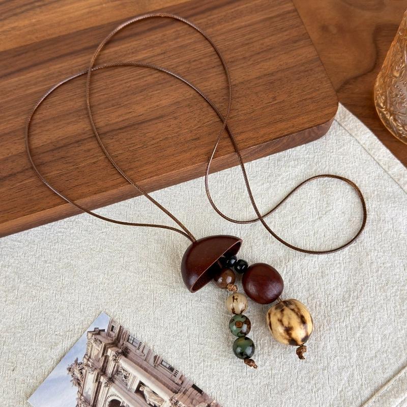 Trendy Boho Hol Hout Dikke Geometrie Bamboe Gewricht Hanger Lang Verstelbaar Koord Trui Ketting Ketting Voor Vrouwen Bedels Sieraden
