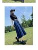 2025 Retro Elastic Waist A-line Denim Skirt - Slimming Mid-Length Design