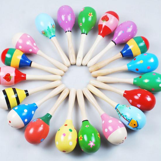 Wooden Colorful Sand Hammer Hand Rings Maraca Educational Children Baby Toy