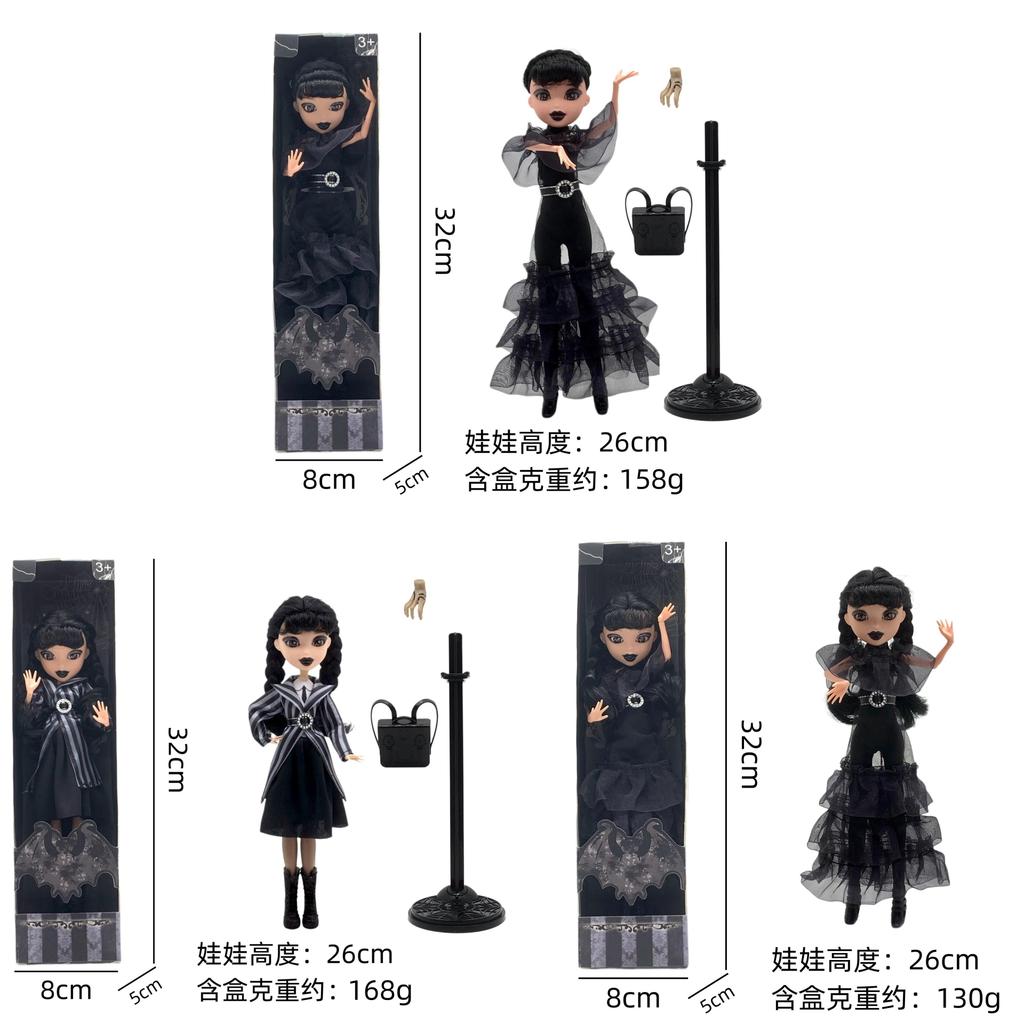 Wednesday Addams 9 Zoll PVC-Puppe mit Schuluniform und dunklem Stil Dekor