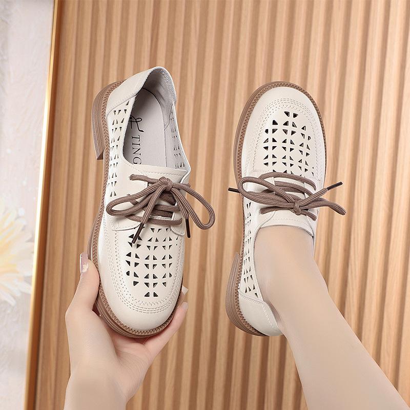 Sommer-Einzelschuhe für Damen, weiche Sohle, hohle Schnürschuhe aus Leder, Damenschuhe, bequeme Sandalen