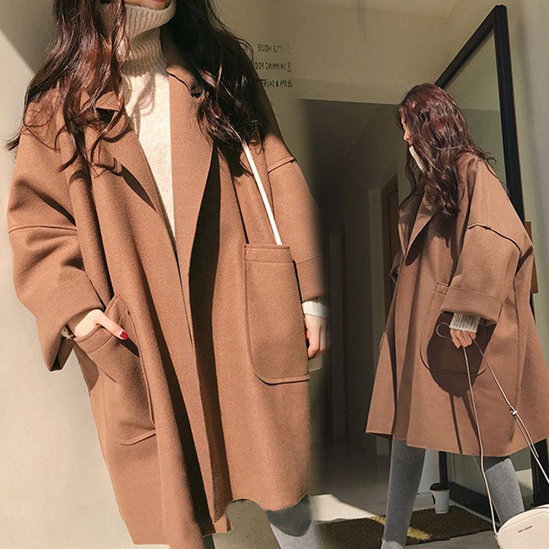 Plus Size Women's Autumn Winter Woolen Trench Coat Korean Style Loose Mid-Length Woolen Coat for Female Students