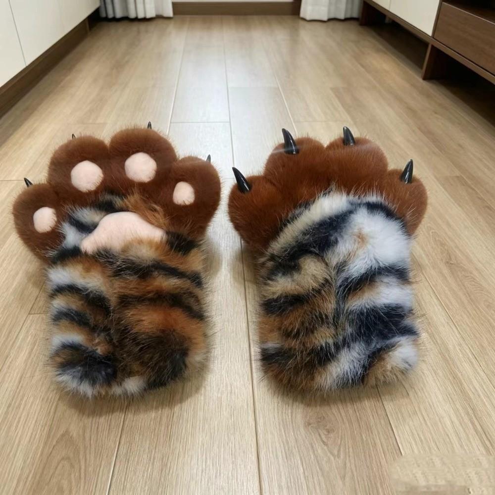 Stripe Cosplay Costume Gloves Tiger Print Plush Cat Paw Gloves Cute Cat Claw Mittens Role Play