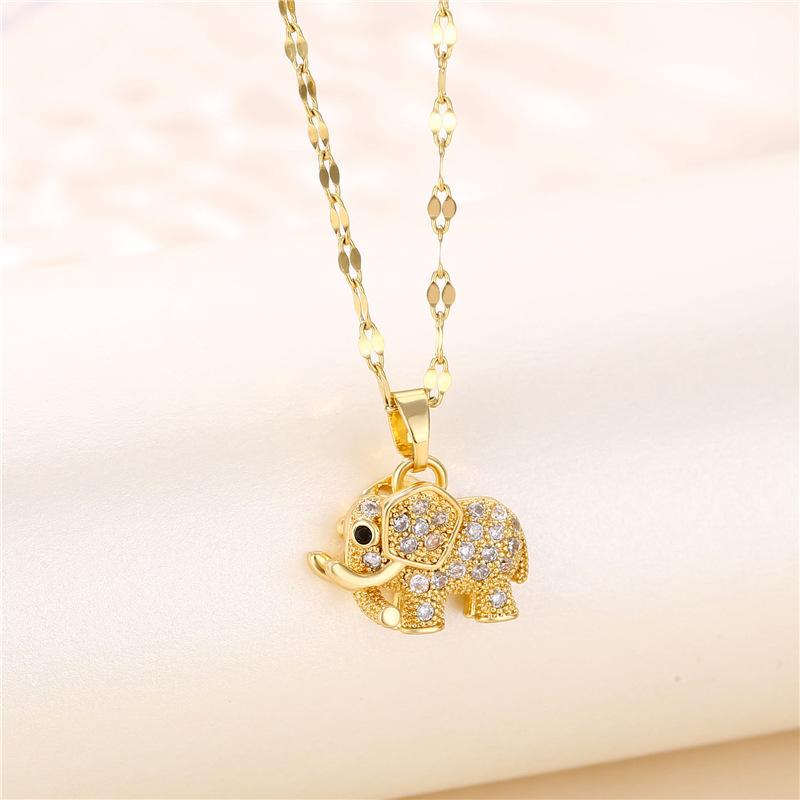 Cute Auspicious Elephant Pendant Necklace, Titanium Steel Necklace, Women'S Non Fading Simple Fashion Pendant Necklace, Daily Party Jewelry