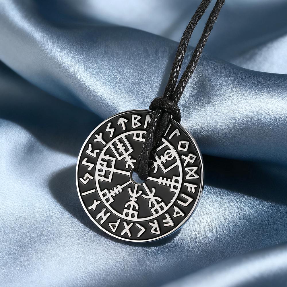 Dawapara Vegvisir Compass Necklace Double Sides Icelandic Strength Protection Amulet Stainless Steel Jewelry