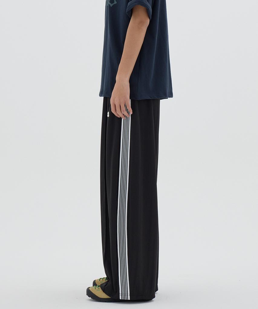 URBANAGE Balloon Fit Curved Line Track Pants_Black