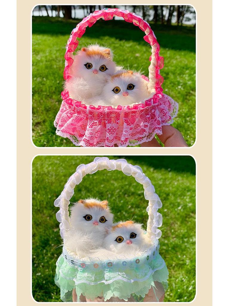 Mother Cat and Kitten with Basket Figurine - Toy Gift for Kids or Girlfriend