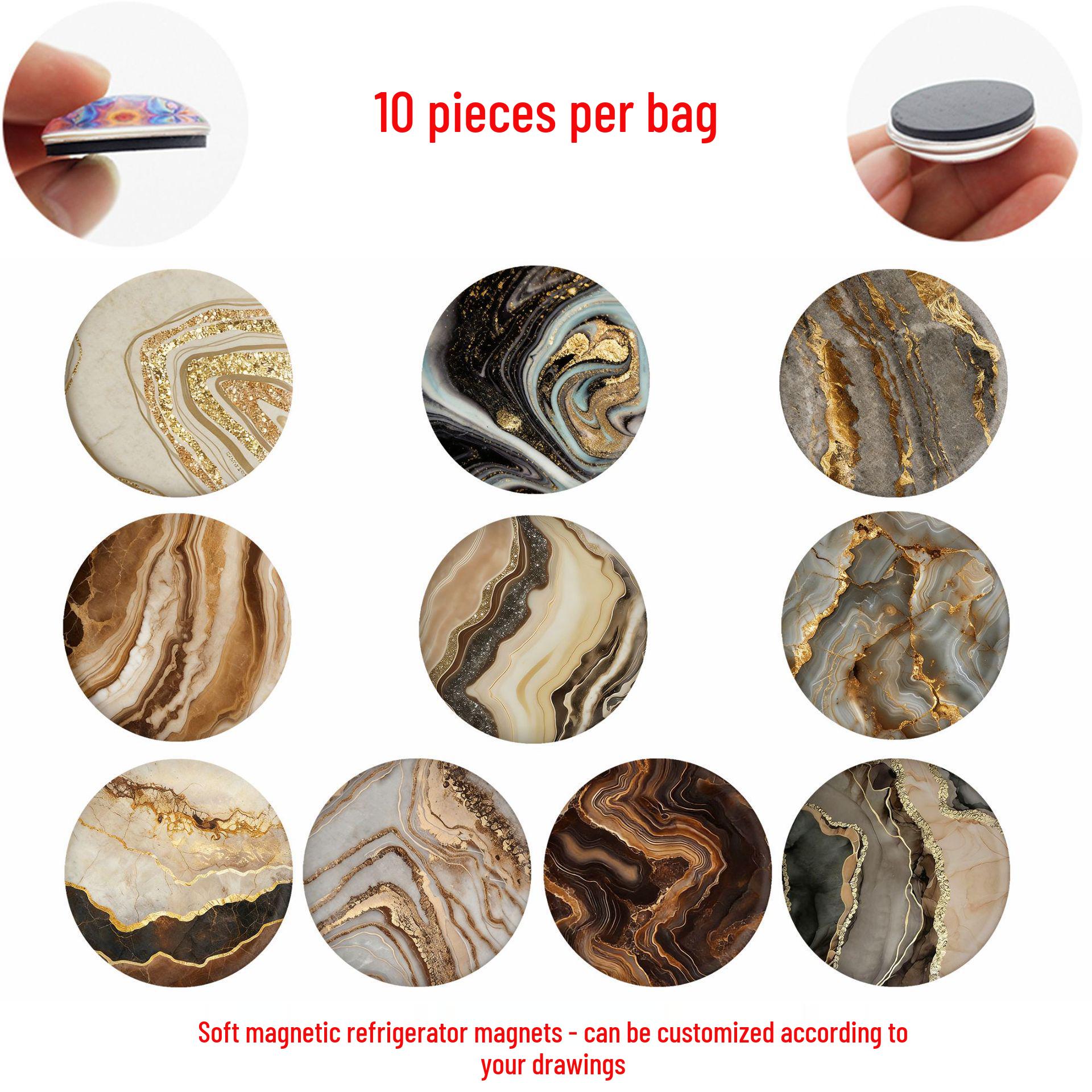 

Brown Gold Marble Texture Crystal Glass Soft Magnet for Refrigerator Decor. 25 mm Refrigerator Magnet Set of 10 (FDL725)