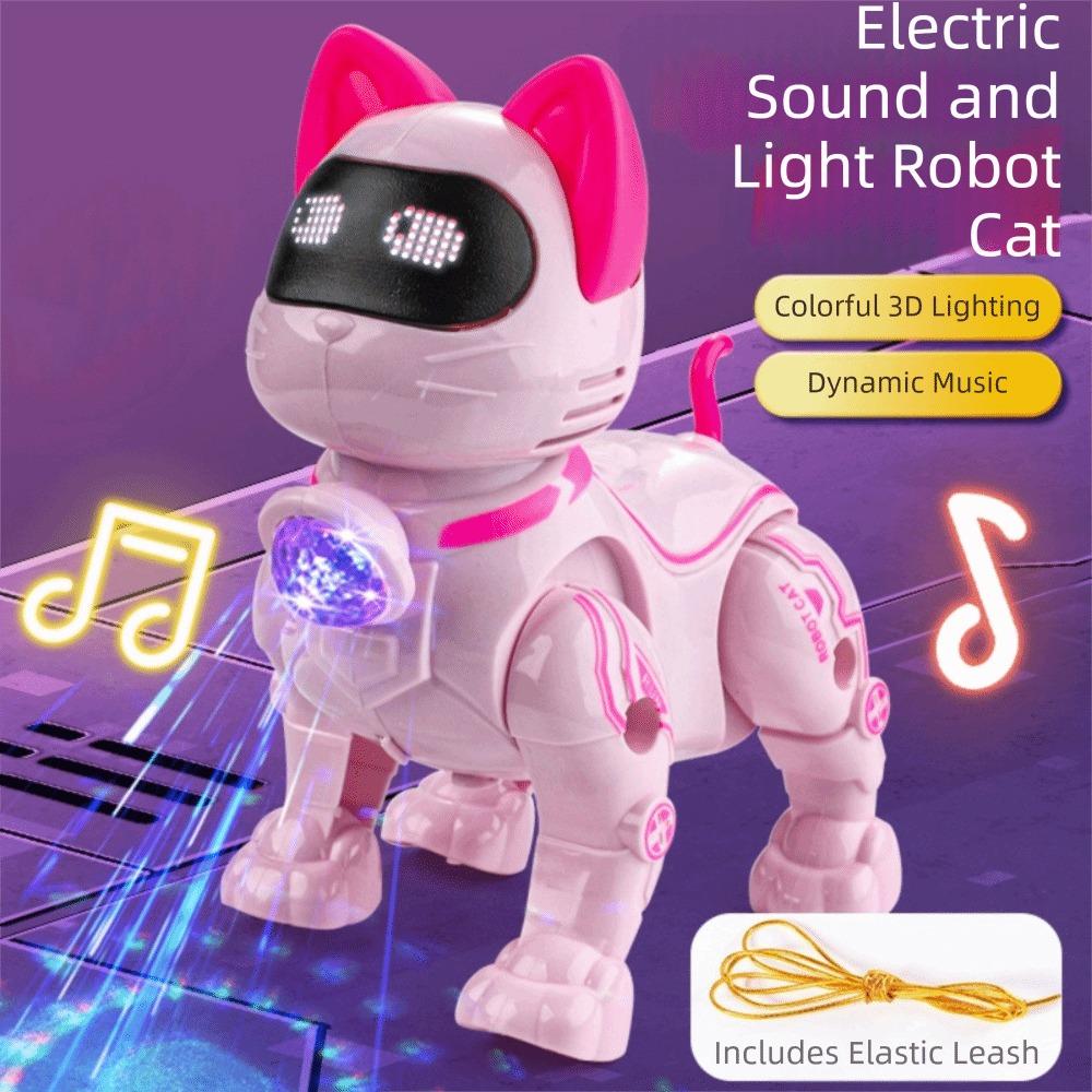 Singing Function Robot Cat Toy Electric Powered Walking Singing Toy Stall Light Music  Pet Toy Rope Style