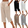 Women Cropped Pants Elastic High Waist Lace-up Straight Leg Casual Trousers with Pockets Breathable Summer Pants School Daily Wear