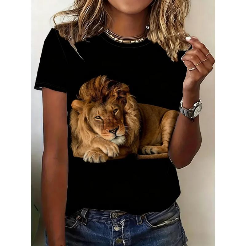 

Fashion Women s Crew Neck Short Sleeve 3D Animal Color Printing Animal Short Sleeve Crew Neck T-Shirt XS