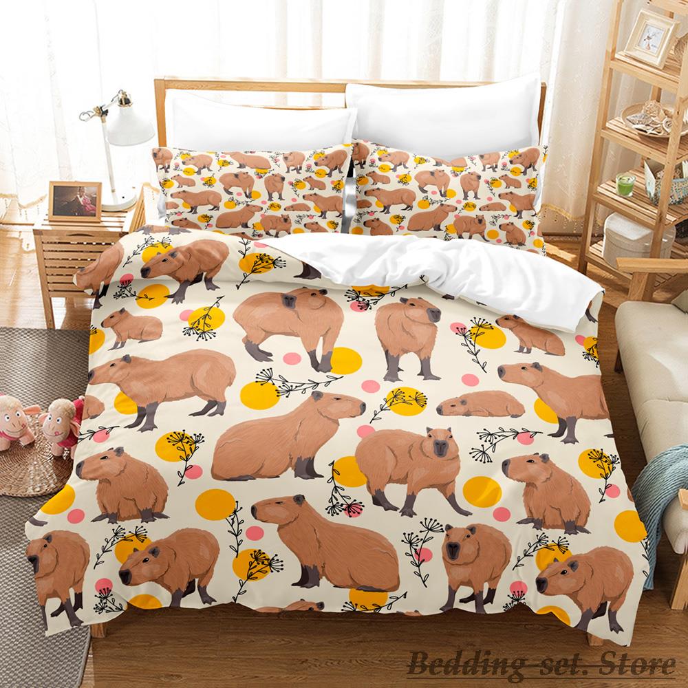 

Кавайные Капибары Постельное Белье Односпальный Полуторный Двуспальный Кингсайз Набор Постельного Белья Взрослый Детский Спальня Комплекты Пододеяльников 3D Набор Покрывал EU single(135x200cm)