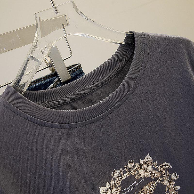 Damen Oversize T-Shirt mit Schmetterlingsdruck und Rundhalsausschnitt