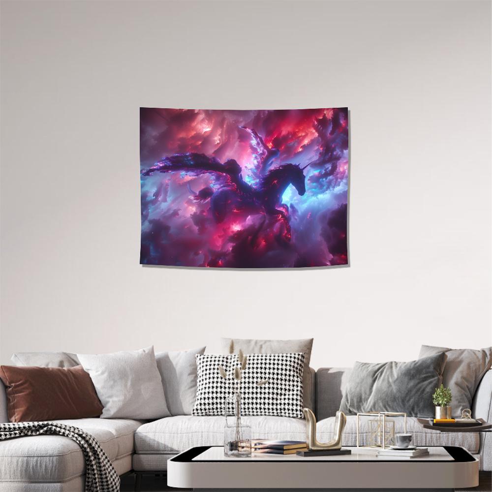 Aurora Unicorn Tapestry 2D Digital Print Polyester Wall Hanging Living Room Bedroom Office Decor with Hooks