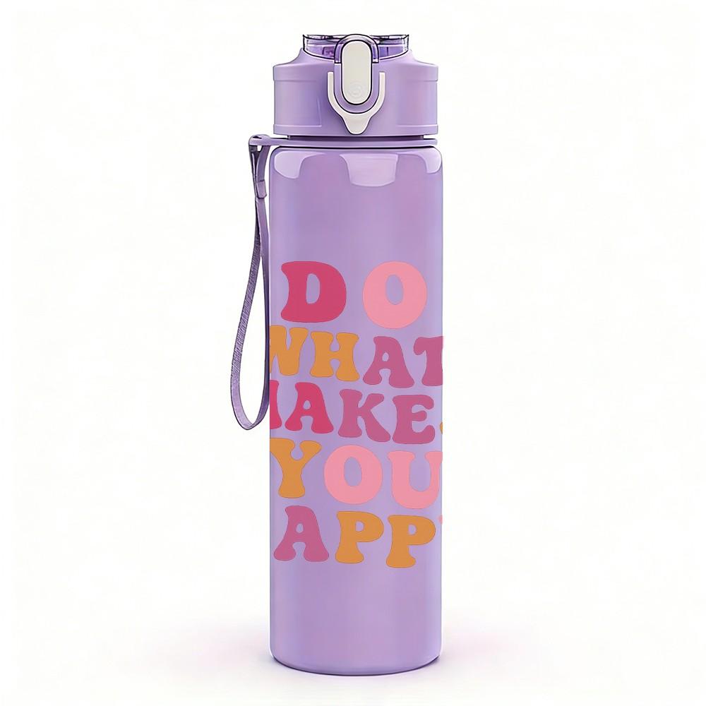1PC Do What Makes You Happy Color Text 750ml Color Plastic Sports Water Bottle Leakproof Flip Straw Lid Suitable for Sports Office Home Use