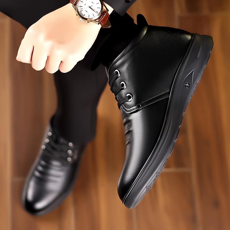 New Winter Warm Men's Shoes, Genuine Leather Upper, Wool Lining, Anti-Slip Rubber Sole, Casual Outdoor Daily Fashion Proof Shoes