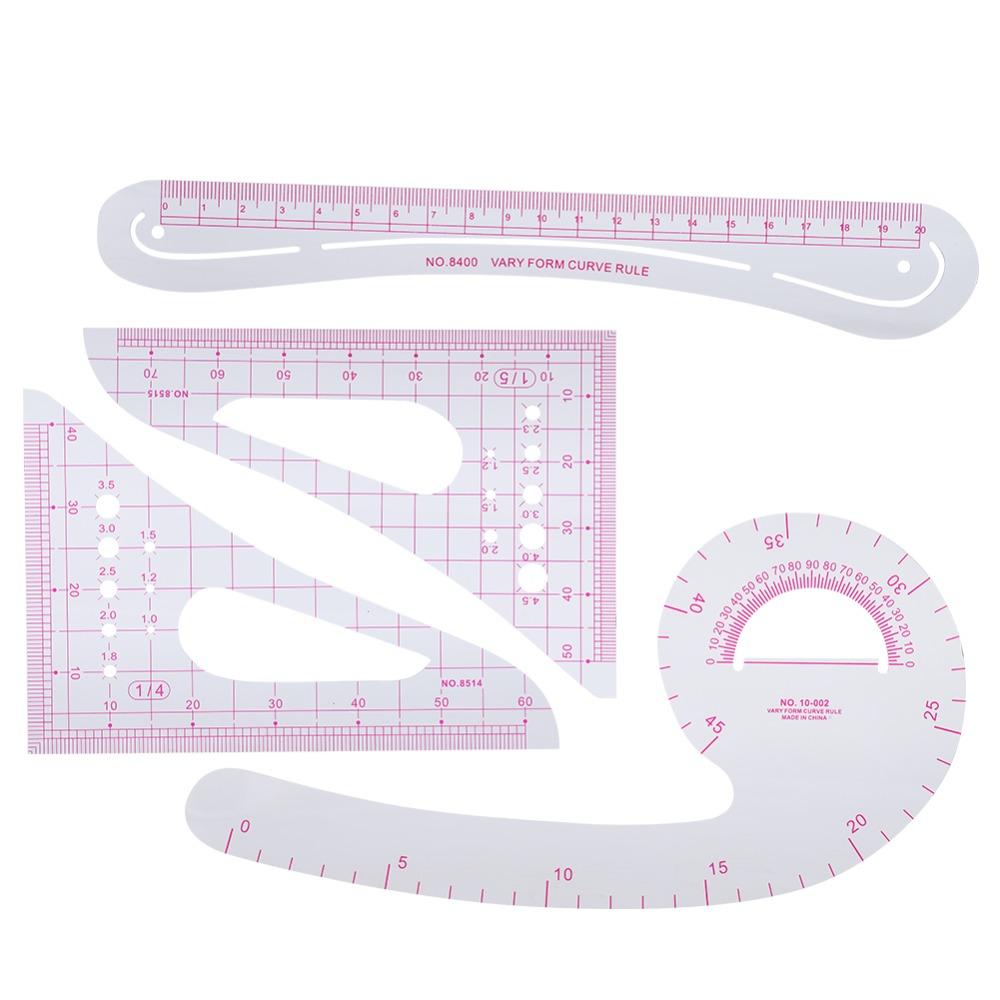 4pcs Multifunction Pattern Ruler Plastic Drafting Tool Durable Curve Ruler Clothing Design