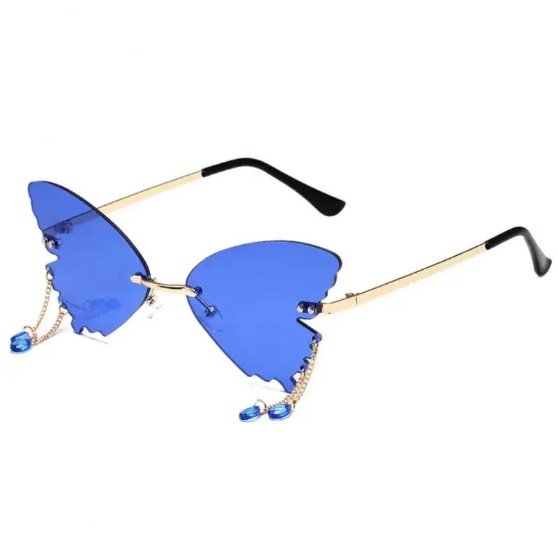 Butterfly Shape Sunglasses Women Uv400 Creative Pendant Metal Rimless Shades Outdoor Travel Party Decorative Sunglasses