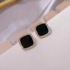 Korean Style Zircon Black Resin Square Ear Studs for Women Elegant Luxury Geometric Earrings 2024 Fashion Trends Zircon Gifts