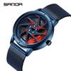 Sanda Men's Creative Wheel Quartz Watch - Trendy Rotating Waterproof Wristwatch