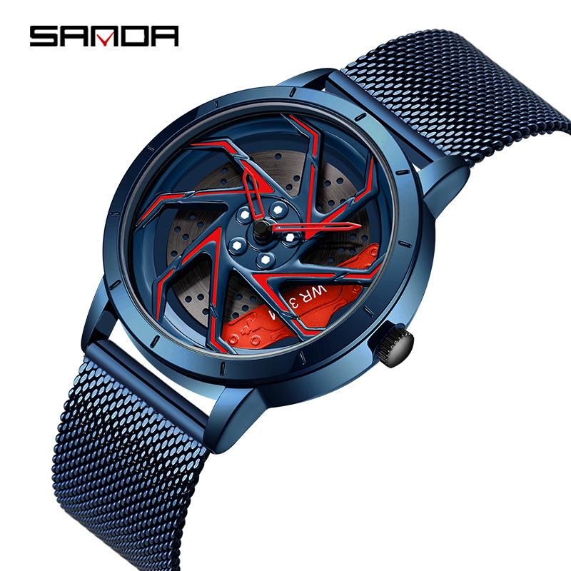 Sanda Men's Creative Wheel Quartz Watch - Trendy Rotating Waterproof Wristwatch