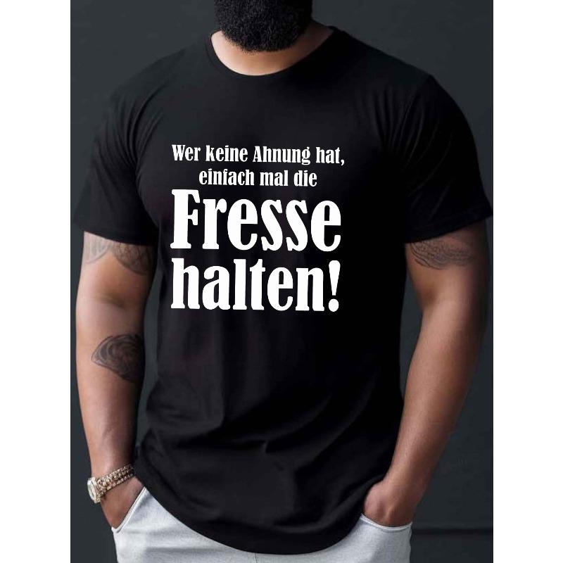 European sizes Trendy Personality German Slogan Printed Top, "Wer Keine Ahnung Hat Einfach Mal Die Fasse Halten" Fun Text Design