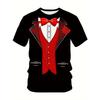 Men's Casual Suit Tie Print T-Shirt Tops Short Sleeve Crew Neck Men's Round Neck T-shirts New In Mens Cosplay Party Tee Shirts
