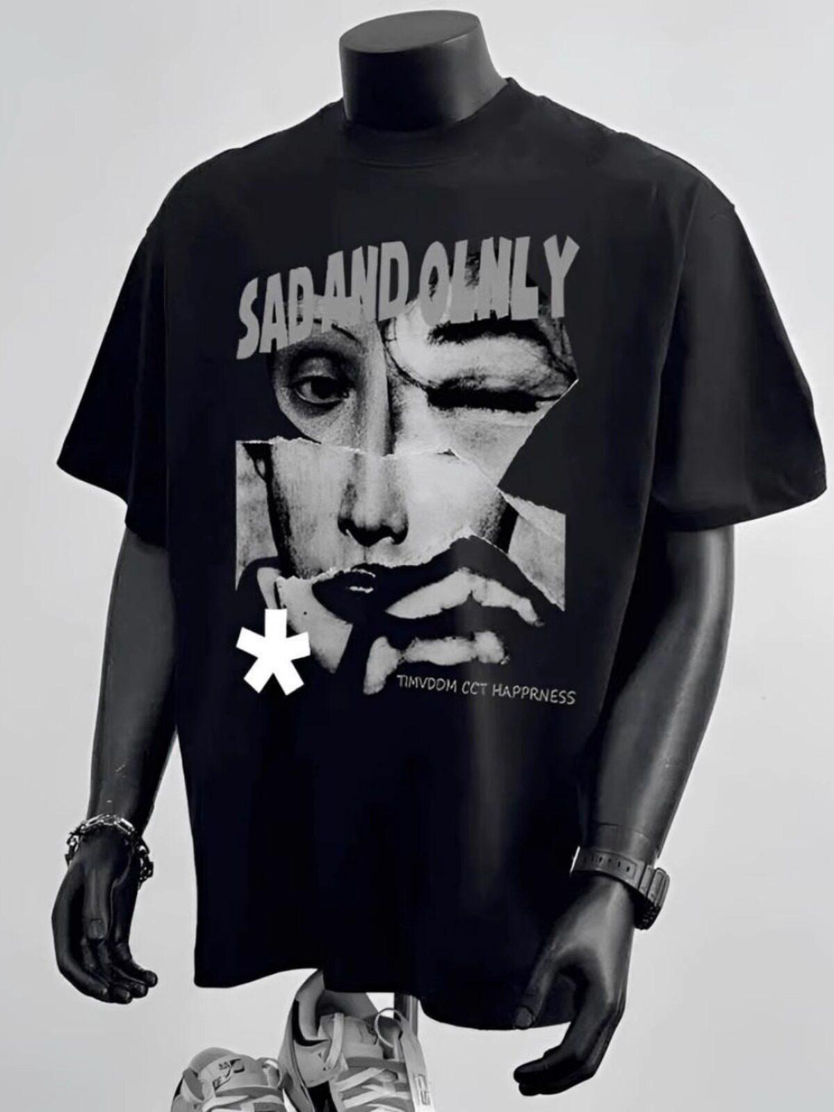 

American Retro High Street Portrait Tee - Short Sleeve, Loose, Trendy, Casual S