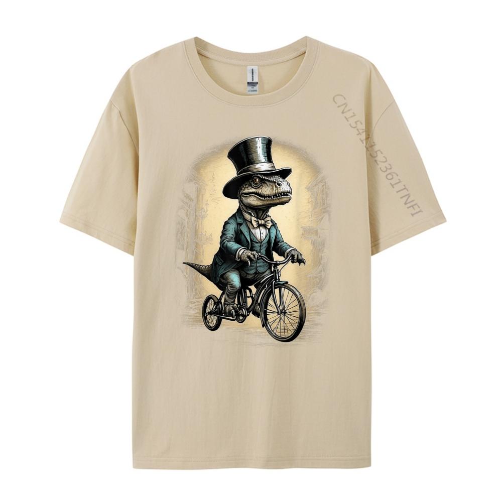 Vintage Dinosaur Trex Riding Bike Funny Dino Lover Sports T Shirt Men Men Long Sleeve Tee Mothers Day