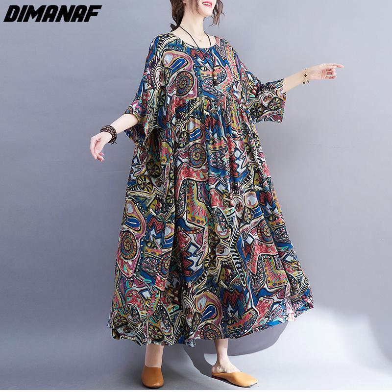 DIMANAF Plus Size Summer Dress Beach Casual Women Clothing Big 2022 New Dress Fashion Sundress