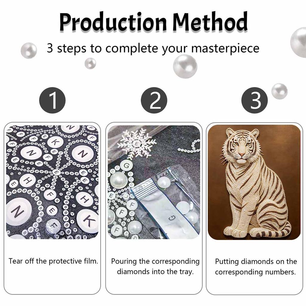5D DIY Pearl Diamond Painting Kit Majestic White Tiger Full Drill Embroidery Mosaic Art Home Wall Decor Gift