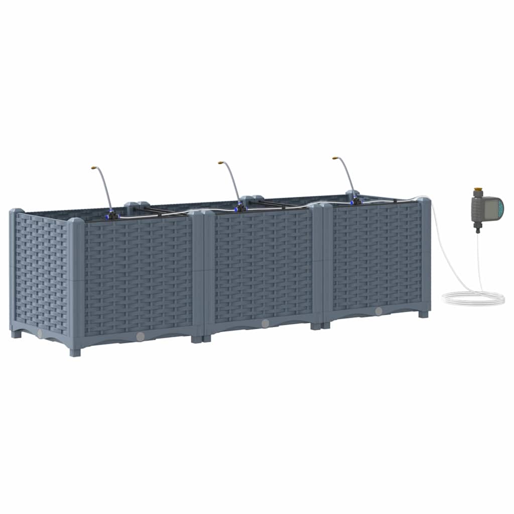 Garden Planter Set 3 pcs Light Grey 120 x 40 x 37.5 cm Plastic