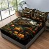 Halloween Pumpkin Castle Theme Bedding Set - 3-Piece Polyester Fitted Sheet & Pillowcase Set, Breathable All-Season Quilted