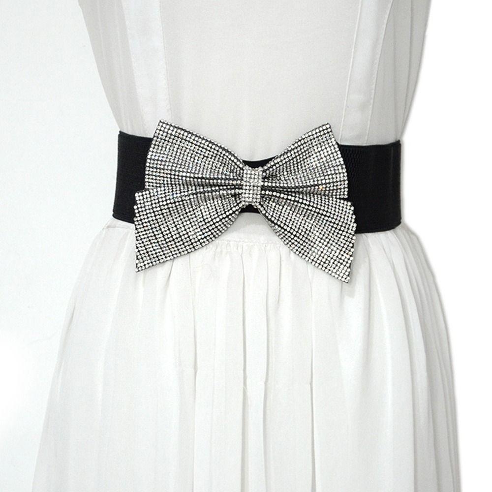 

Классический Повседневный Пояс-бант со стразами Пояс Широкий Эластичный Пояс Женские Кушаки для платья чёрный