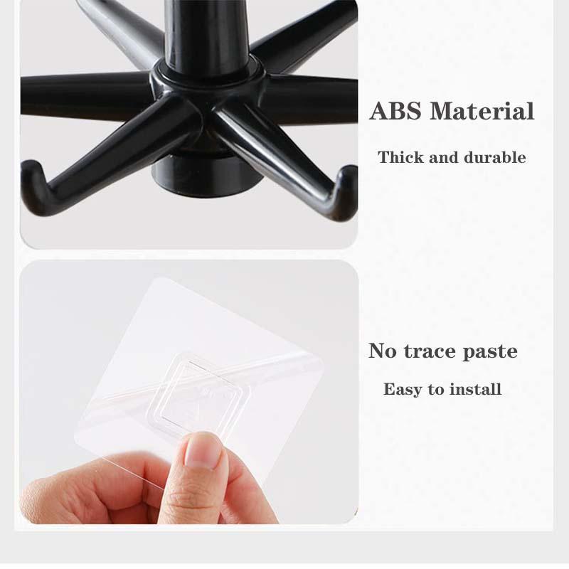 360 Degrees Rotated Kitchen Hooks Self Adhesive 6 Hooks Wall Door Hook Handbag Clothes Ties Bag Home Hanging Rack