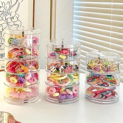 Children's Rotating Hair Accessories Organizer: Storage Box for Hair Clips, Headwear, Ties, Rubber Bands, and Jewelry.