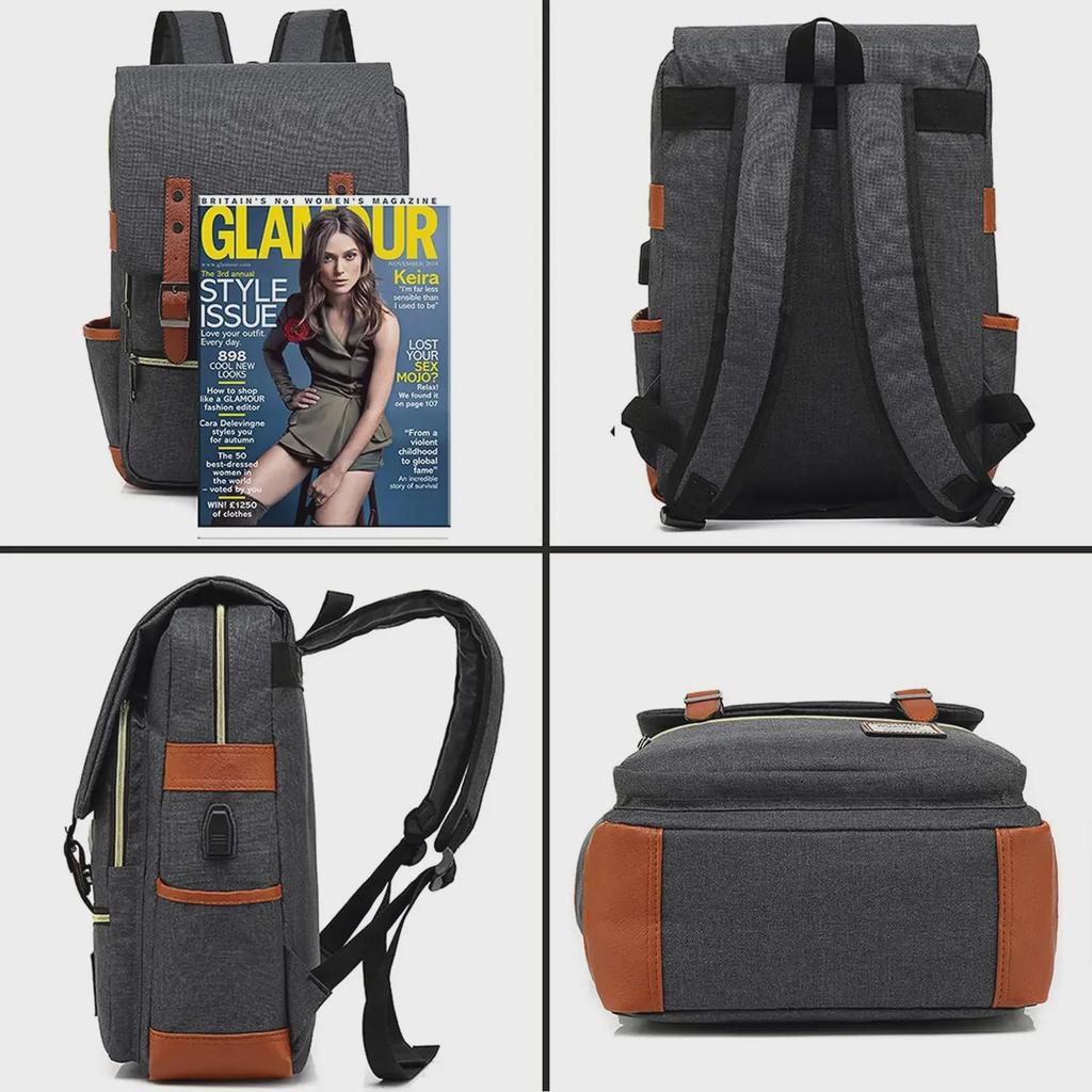 Retro Canvas USB Backpack: Unisex, Large Outdoor Travel Bag
