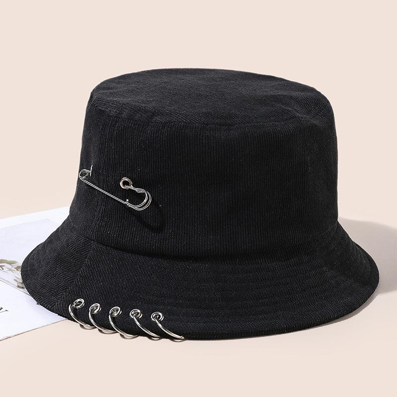 Fashion Unisex Fisherman Hat Solid Color Hip Hop Metal Pin Ring Bucket Hats Outdoor Travel Panama Bob Cap Wholesale
