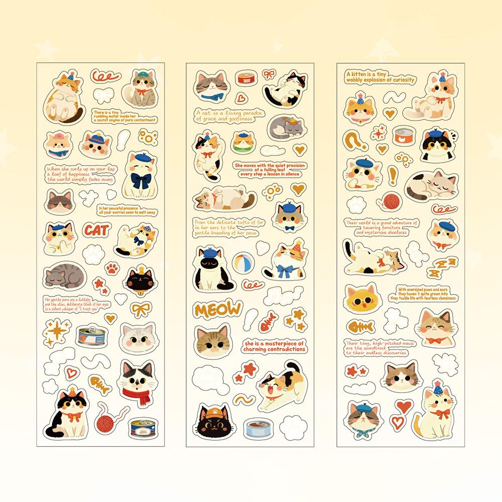 Cat daily cute cat English pattern waterproof tent material DIY card decoration sticker