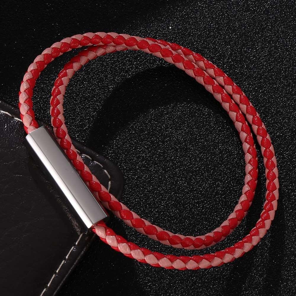 Fashion Red Pink Mix Leather Bracelets Women Multilayer Braided Rope Bracelets For Female Bracelets Jewelry