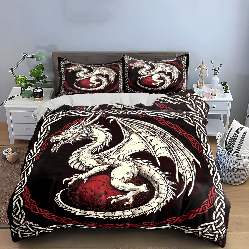 Dragon Art Decor Set Bedding Set with 1 Duvet Cover 2 Pillowcases Single Double King Queen, Gift