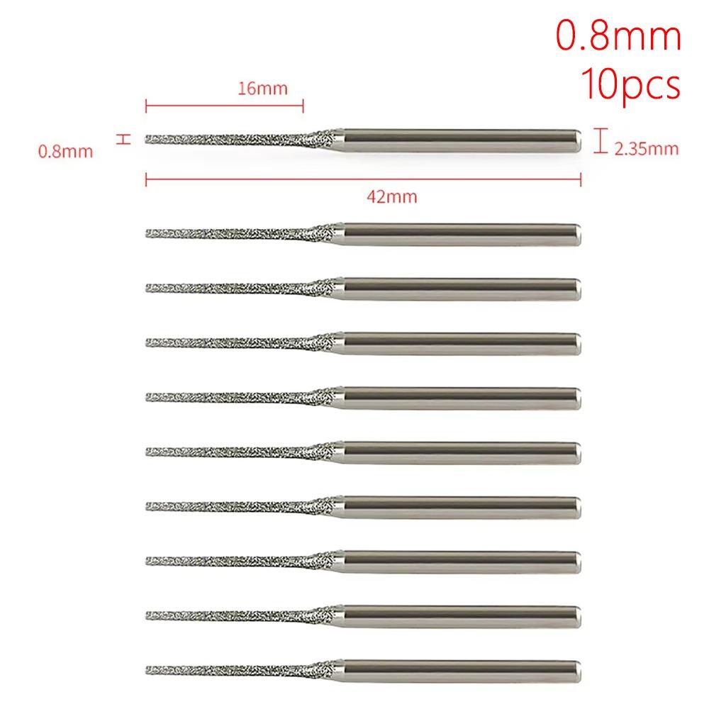 10Pcs 0.8-2.5mm Diamond Coated Drill Bits Silver Grinding Burr Bits  For Drilling Glass Woodworking