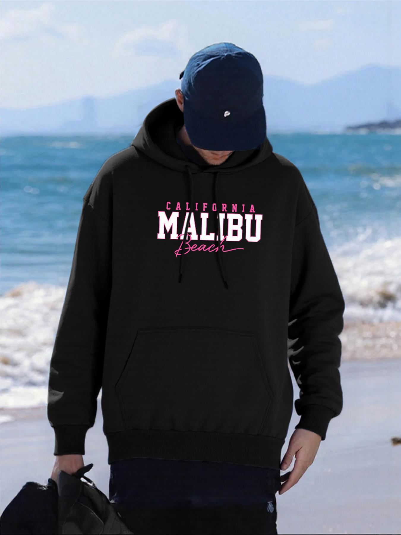 

California Malibu Beach Print Hoody Men All-Match Pocket Hoodies Casual Fleece Pullovers Hip Hop Oversized Clothes Unisex 3XL