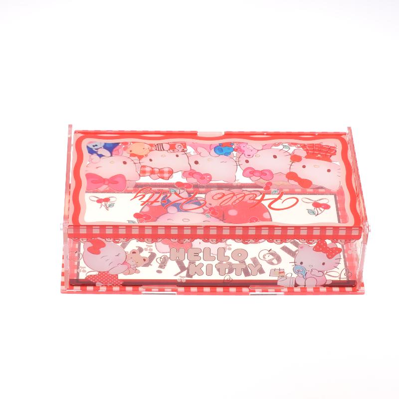 Hello Kitty Storage Box Cute Acrylic Flip Desktop Storage Box Dust-Proof Ornaments Removable Home Decora