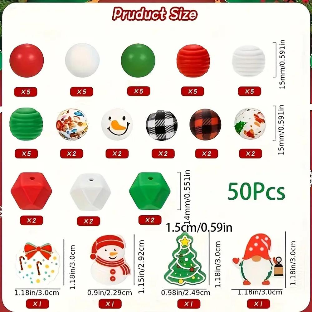 6/32PCS Multi-Size Christmas-Themed Silicone Beads Set, Perfect for DIY Crafting Keychains, Necklaces, Bracelets & More