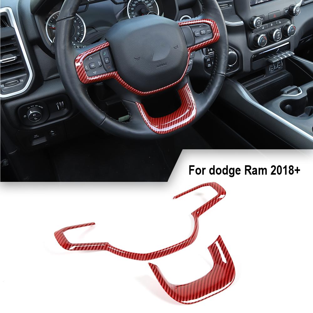 Interior Steering Wheel Frame Cover Trim For Dodge Ram 1500 18+ Red Carbon Fiber