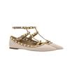 VT Rivet Pointed Toe Lace-Up Flats: 2025 Spring Patent Leather Studded Shoes for Women
