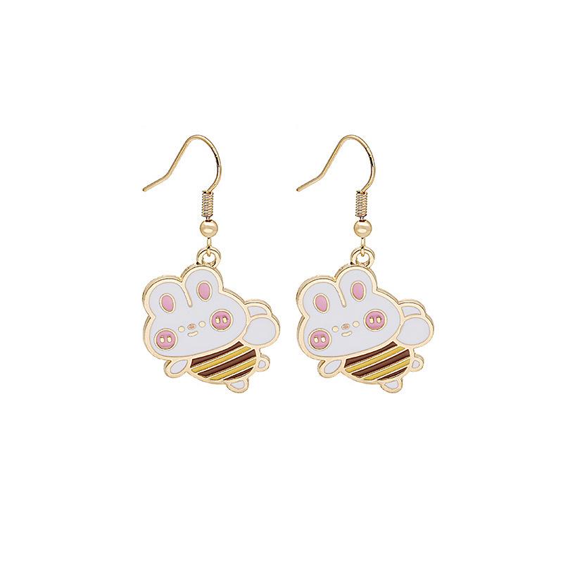 Fun Cartoon Asymmetrical Oil Drop Earrings, Guochao Panda Animal Fruit Earrings, Cute Mushroom Leaf Earrings
