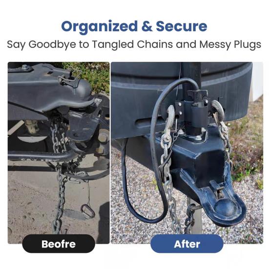 Trailer Tow Chain High-Strength Aluminum Metal Rust-Proof Safety Chain Organizer for RV Trailer Hitch Neatly Stores 7-Way Trailer Plugs Towing Gear